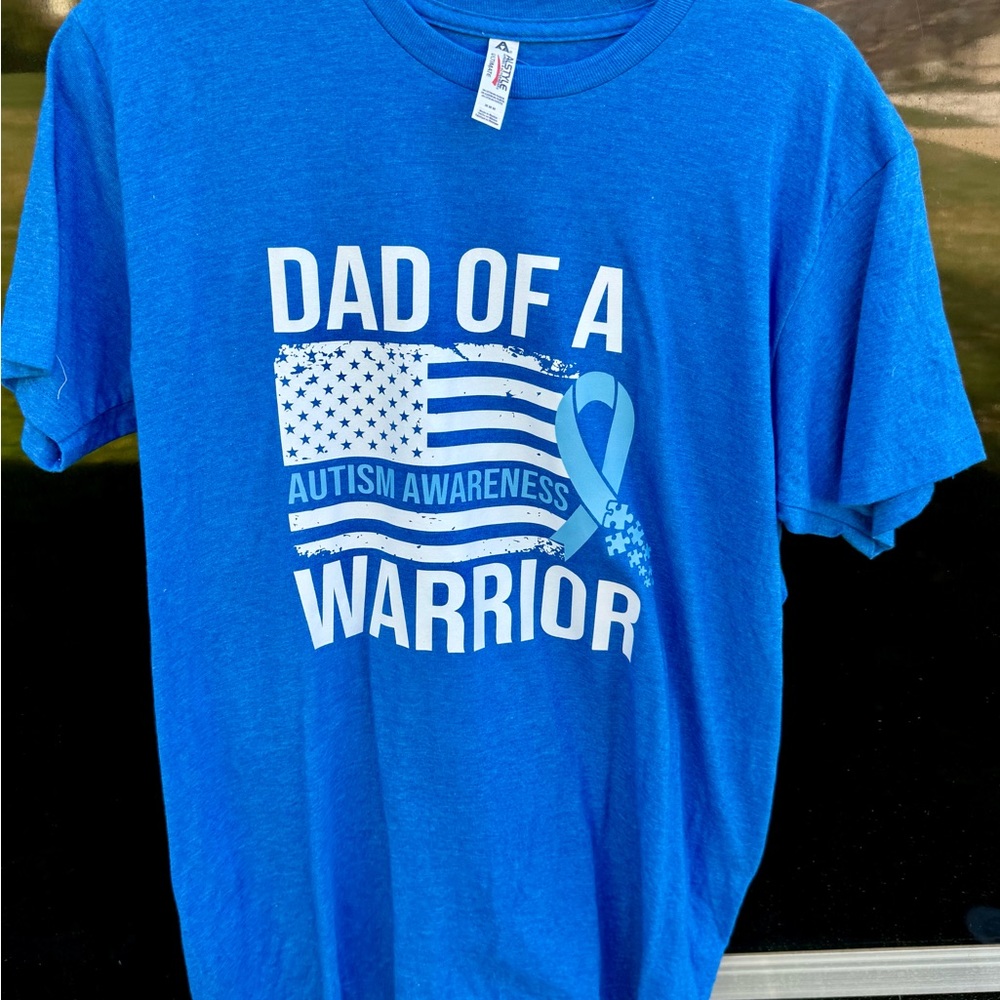 Alstyle Blue "Dad of a Warrior" Autism Awareness Tee